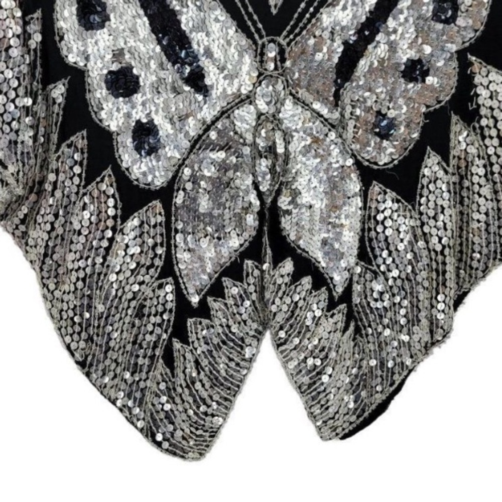 VINTAGE 💯 Silk Sequin Beaded Butterfly Silhouette Pullover/Poncho/Top - Picture 5 of 7
